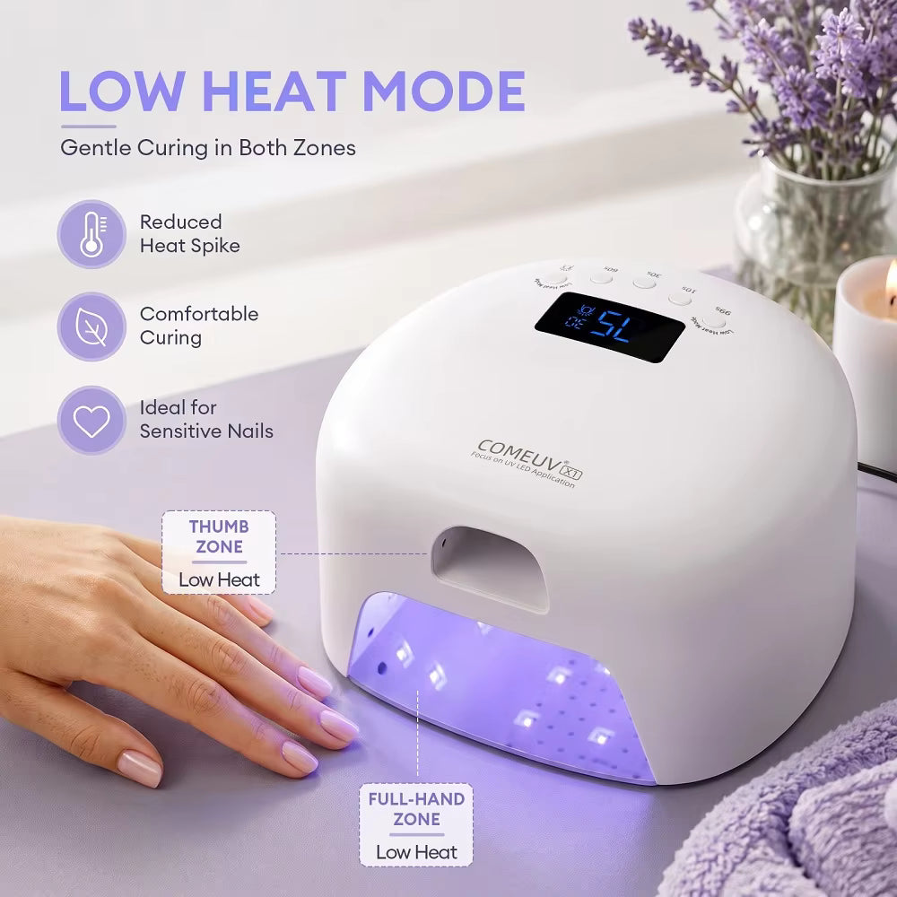 Dual-Zone LED Nail Lamp – Separate Thumb & Full-Hand Curing with Low Heat Mode